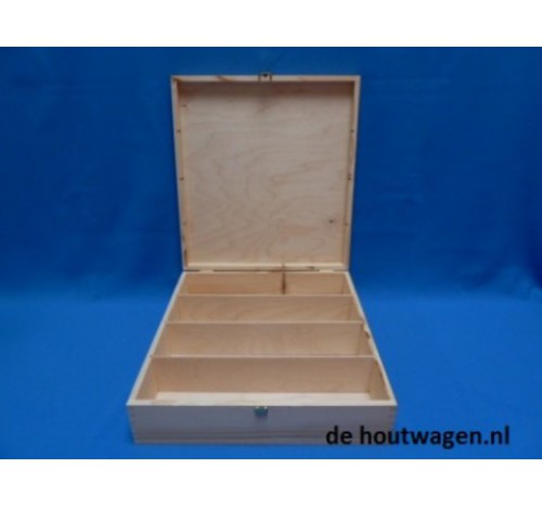 houten kist met 4 uitneembare vakken 39 x 36 x 10